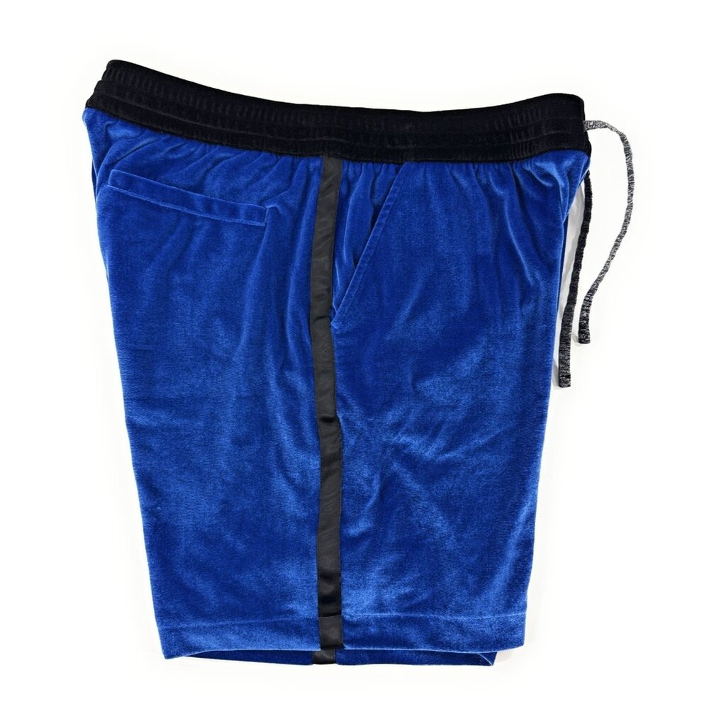 Chubbies Mens Blue Velvet Lounge Shorts Drawstring Black Satin Stripe Sz Large